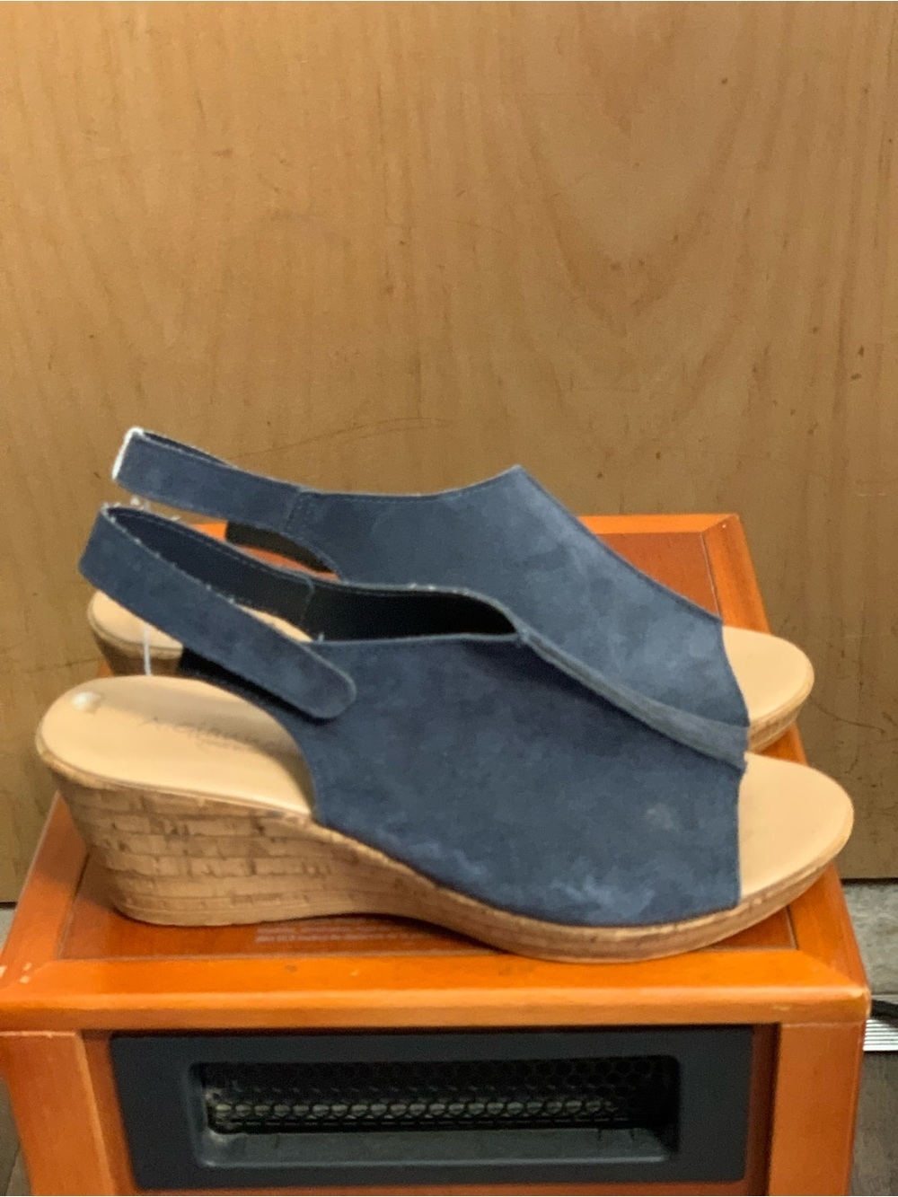A. Giannetti Navy Open Toe Suede Wedges Size-9 Coastal Grandmother